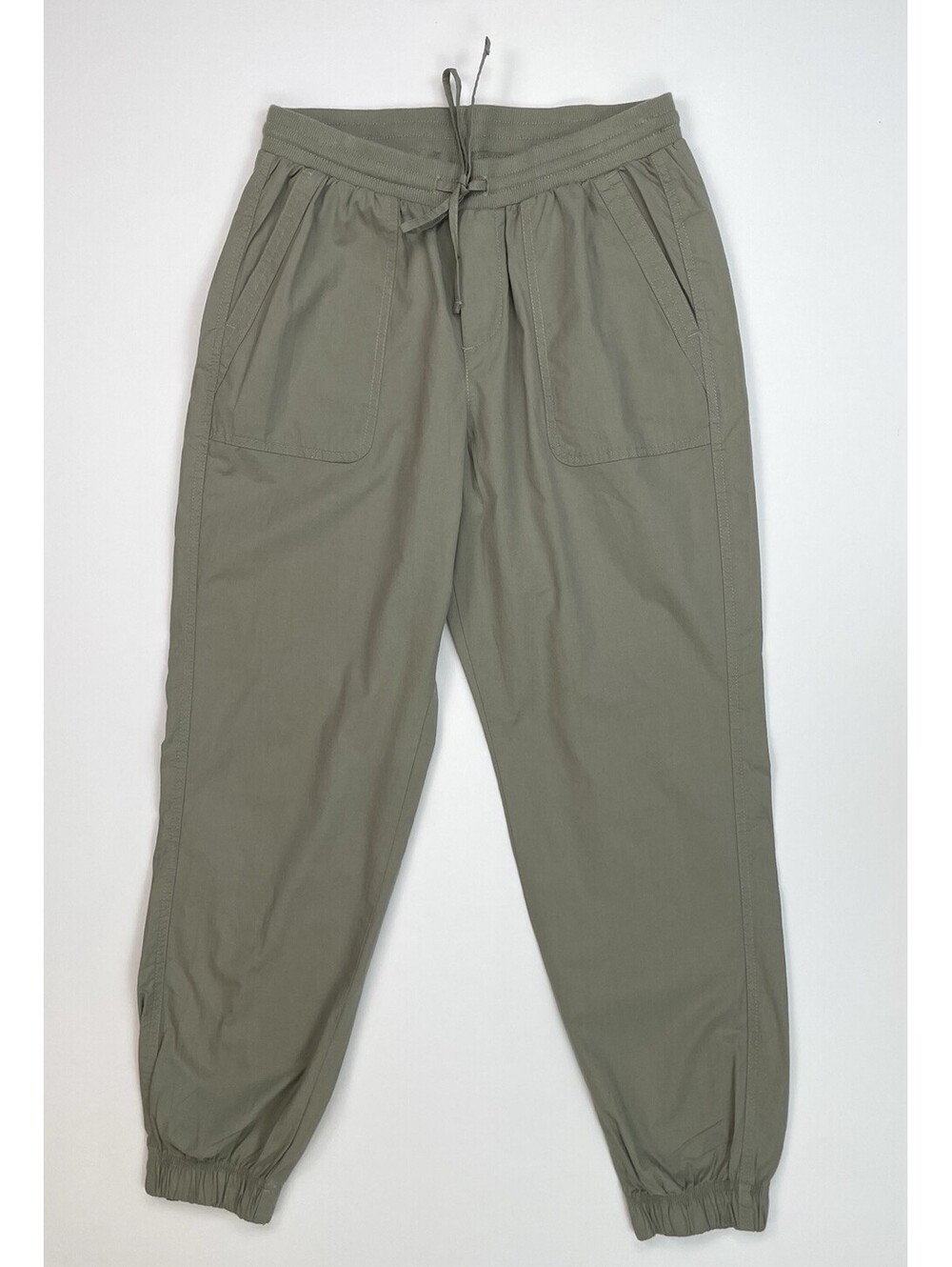 Pact Organic Stretch Poplin Jogger Pants Womens M Shadow Green Drawstring